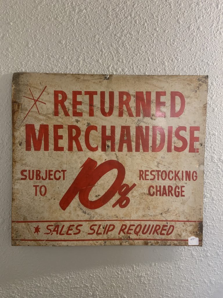 Returned Merchandise Sign