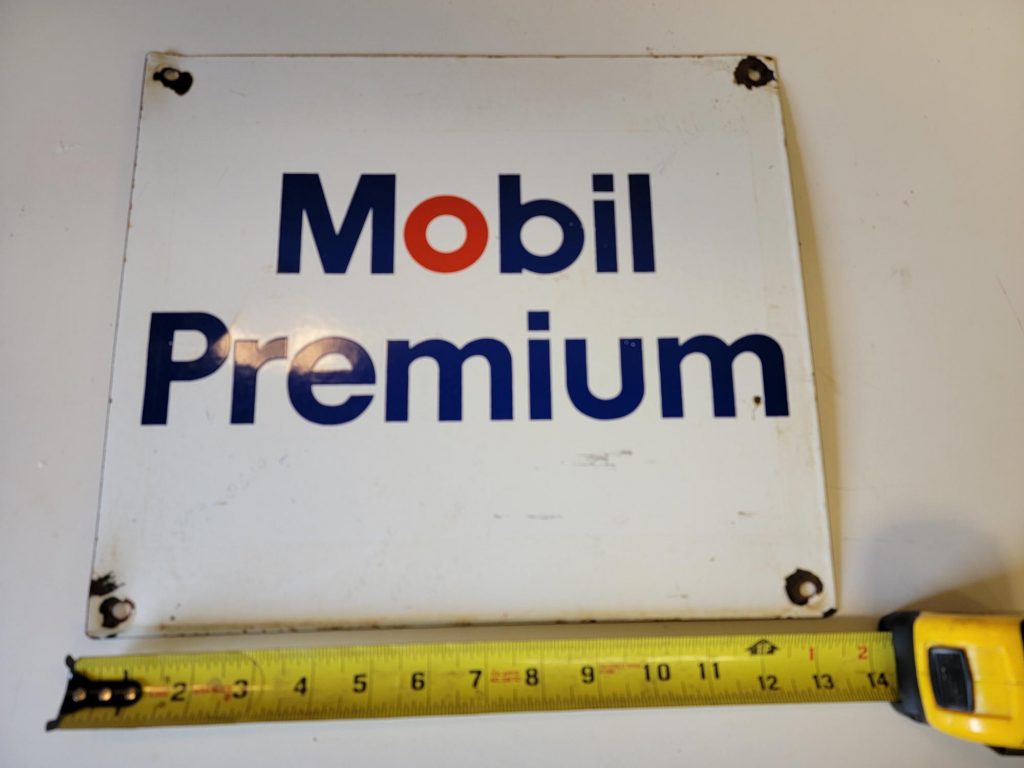 Vintage Mobil Premium Gas Pump Plate Porcelain Sign