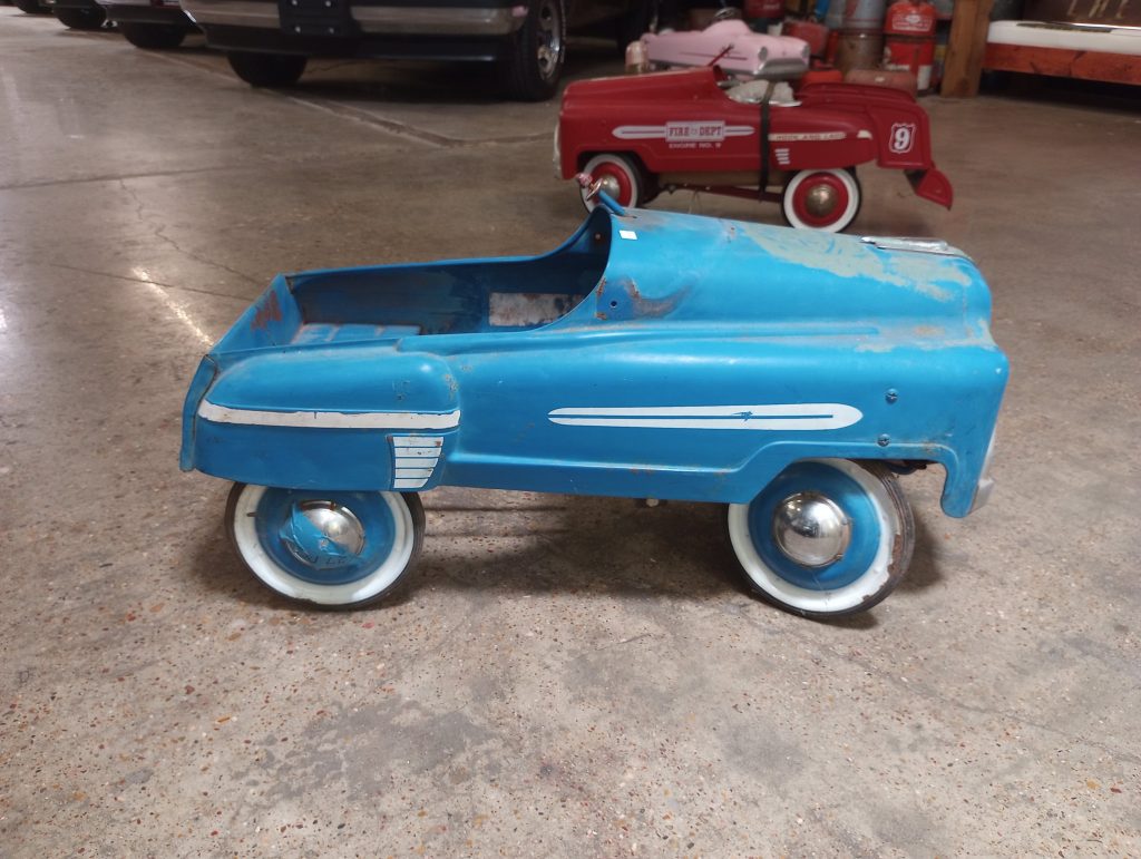 Blue and White Pedal Car