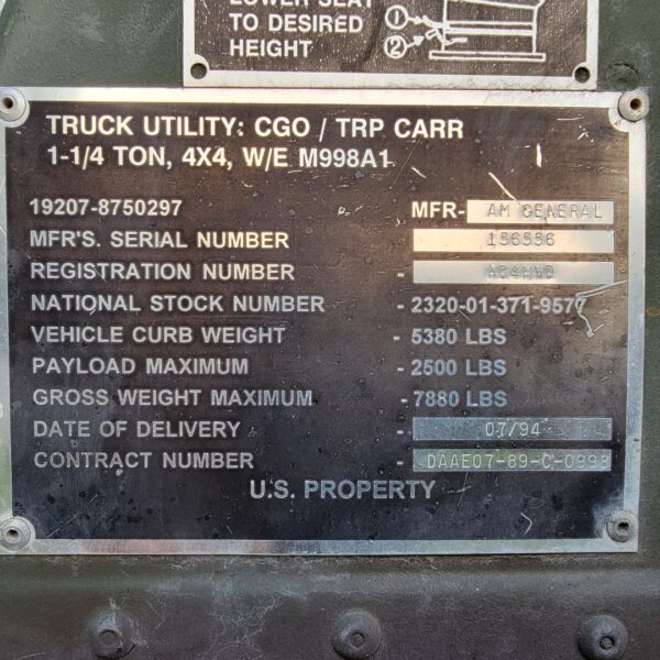1994 AM General M998 - Image 31